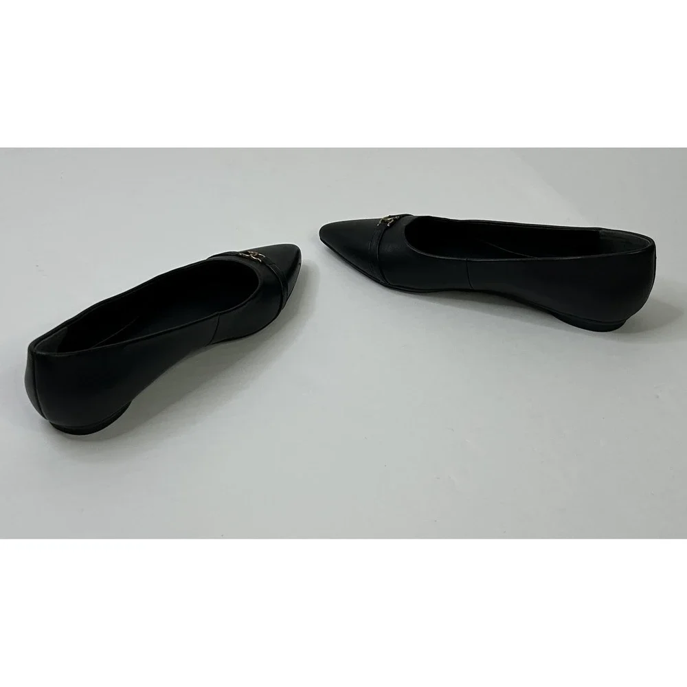 Giani Bernini Bentlley Pointed Toe Flats + Gold Tone Accent Womens Black 6M READ